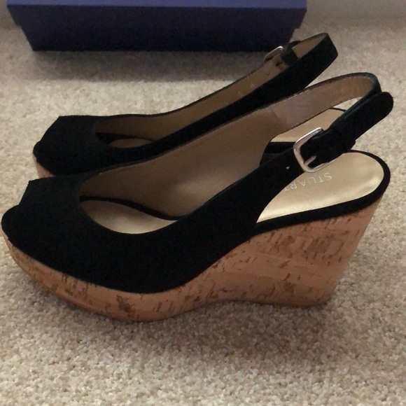 Stuart Weitzman Wedge Sandals. 6. Black. New! - Picture 3 of 7